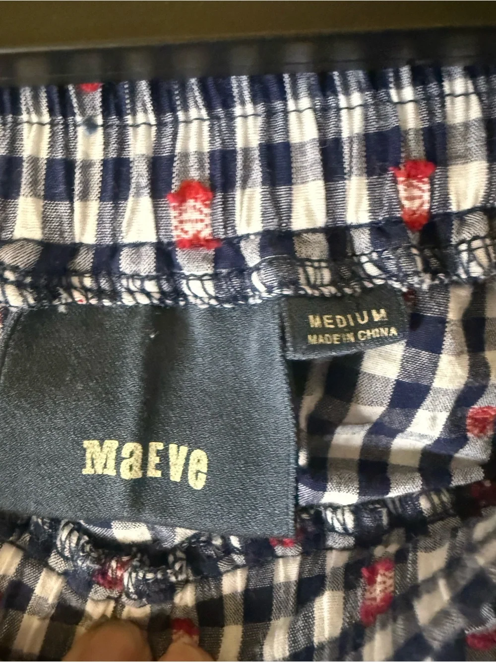 Maeve navy gingham skirt with red accents. Size M
